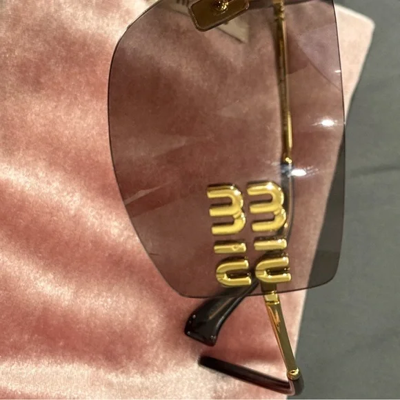 MIUMIU Gold and Brown Sunglasses Modern Rimless Design - Picture 6 of 9